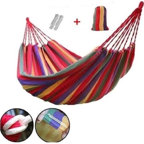 Hamac Simple Toile - 260 x 150 cm + 2 Cordes d'Amarrage + 1 Sac de Rangement - Hamac de Jardin pour Enfants et AdultesExtérieur (1/5)