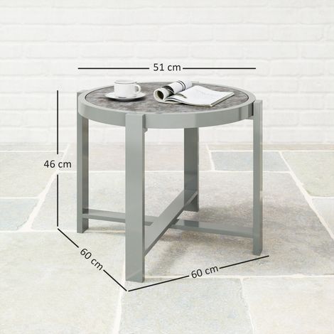 Table d'appoint, table de jardin ronde, résistante aux intempéries, en aluminium, table de balcon aspect marbre, table de camping, table basse pour salon, bureau, extérieur, intérieur, grise