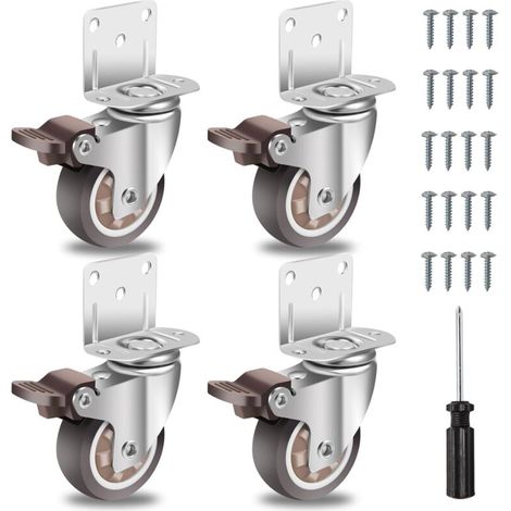 50-mm-Möbelrollen mit 4 Bremsen, L-förmiger Montageplatte, Schwerlastrollen bis 270 kg, Gummi für alle Bodenarten, für Möbel, Regale, Spielzeugkisten, 4er-Set
