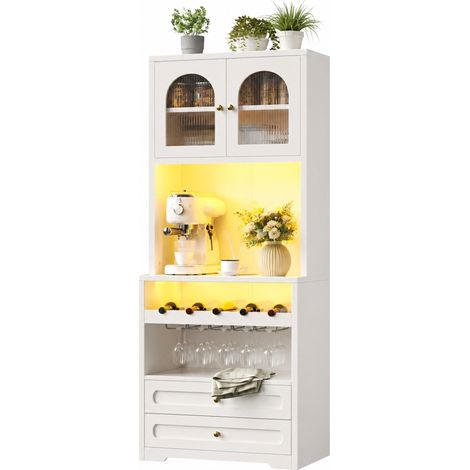 Credenza alta 70x40x180 cm in MDF bianco, ante vetrate curve, LED con app - CHICFURN (1/5)