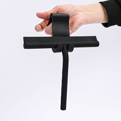 Petite raclette manuelle - raclette à vitre - essuie-vitre - Essuie-glace - avec crochet - Acier inoxydable - Noir (1/5)
