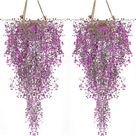 Künstliche Pflanzen, 2er-Set, Efeuranke, Kunstpflanze, für drinnen und draußen, künstliche Blume für Wand- und Gartendekoration, Magenta