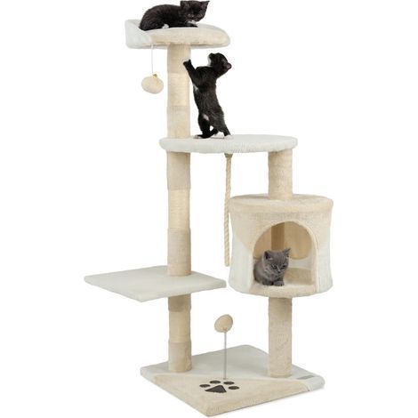 Cat Tree, Height 112 cm, Sisal, Plush, Cave, Platform, Indoor (1/5)