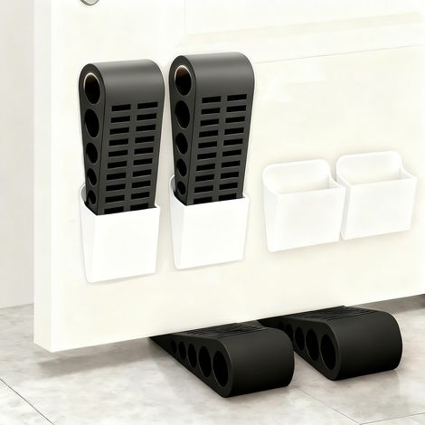 Cale Porte Réglable - Antidérapant En Caoutchouc, Bloc Porte Silencieux Sans Odeur, Protège Sols Et Murs, 4 Pièces Bloc Porte Pour Tapis, Parquet Et Carrelage, Noir (1/5)