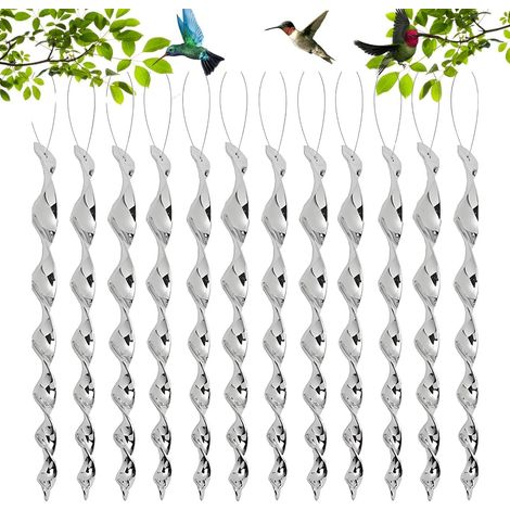[NIE BENUTZT]12 Stück reflektierende Vogelabwehrmittel, spiralförmige Vogelabwehrmittel, 30 cm Taubenabwehr-Schreck, 360-Grad-Vogelabwehr für Hausgarten, Balkon, Obstgarten (Silber)