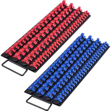 Kit Organisateurs de Douilles Portables, Lot de 2, Plateaux de Douilles Métriques SAE 1/4'', 3/8'', 1/2'', Capacité de 160 Douilles, avec Poignée et Base en Acier, pour Tiroir de Boîte à Outils