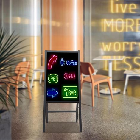 LED-Nachrichtentafel All-in-One, vertikale LED-Billboard 40 x 60 cm mit Fernbedienung und 8 fluoreszierenden Markierungen, Cafés, Bars, Restaurants, Hochzeiten (1/5)