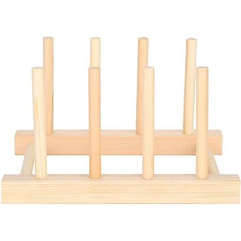 3Pcs Support en Bois pour Assiettes, Supports à Vaisselle pour Assiettes, Rack Plateau Rangement pour Assiettes, Bols, Tasses (1/5)