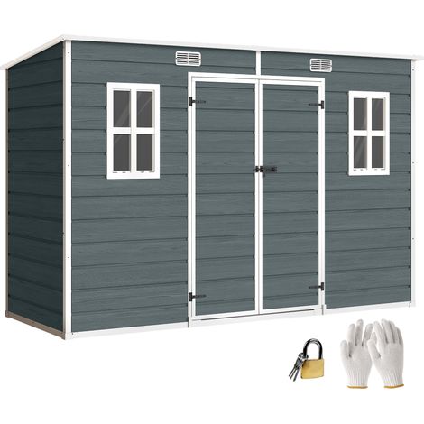 Gerätehaus 3,2m², Geräteschuppen mit Pultdach, 303x123x197cm mit Fenster Abschließbar Tür Belüftungsöffnung Boden