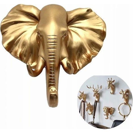 Porte-manteau mural éléphant doré en résine ABS – Charge maximale 2 kg – Installation sans trous – Pour manteaux, chapeaux, serviettes (1/5)