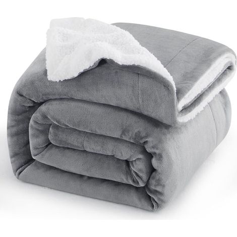 Bardusch-Aisbo Plaid Canape Polaire en Sherpa - Couverture 150x200 Jete de Canape Hiver, Plaid Canapé 150 x 200 Gris Mouton 2 Personnes Doux et Chaude (1/5)