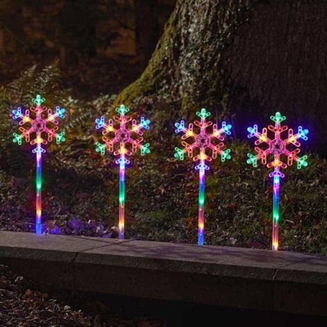4 Battery Powered Light up Christmas Snowflake Path Lights with LEDs (1/4)