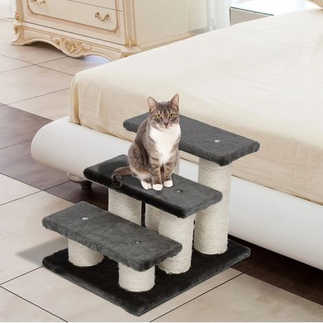 Escalera para gatos y perros de 3 peldaños en felpa gris oscuro 45 x 35 x 34 cm OKWISH (1/5)