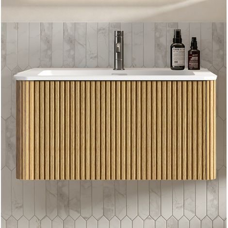 Waschtischunterschrank mit Waschbecken 81 x 46,5 x 37 cm, Eichenoptik OKMYHOME (1/5)