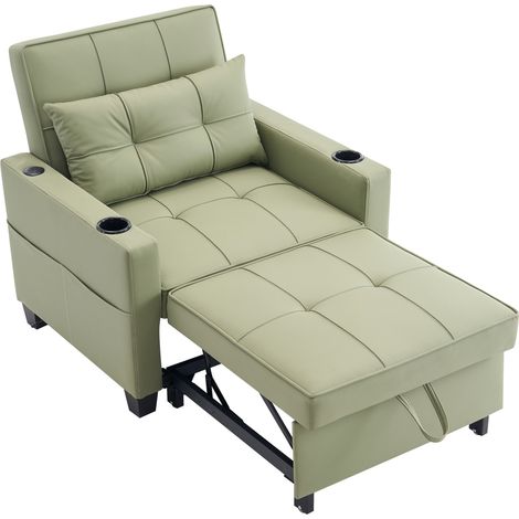 Divano letto singolo 3 in 1 verde avocado con portabicchieri e porta USB, legno e metallo (1/5)