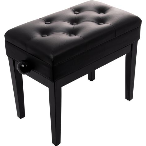 Banco de Piano Quik Lok PB/106 BKL Negro Brillante con Asiento Acolchado y Compartimento para Partituras