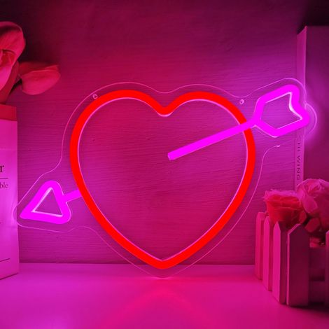 Enseigne Néon « Cœur de la Saint-Valentin » – Panneau LED Rouge Romantique Dimmable (Cœur et Flèche), Idéal pour Mariages, Soirées de la Saint-Valentin ou Anniversaires de Couple (1/5)