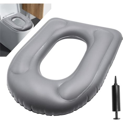 Coussin de siège de toilette gonflable avec ventouse, housse de siège de toilette grise, coussin d'assise gonflable avec pompe manuelle, anneau de siège pour adultes, personnes âgées (1/5)