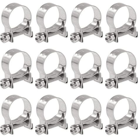 Set di 12 mini fascette stringitubo regolabili in acciaio inox, diametro 16-18 mm, per tubi di iniezione carburante (1/5)