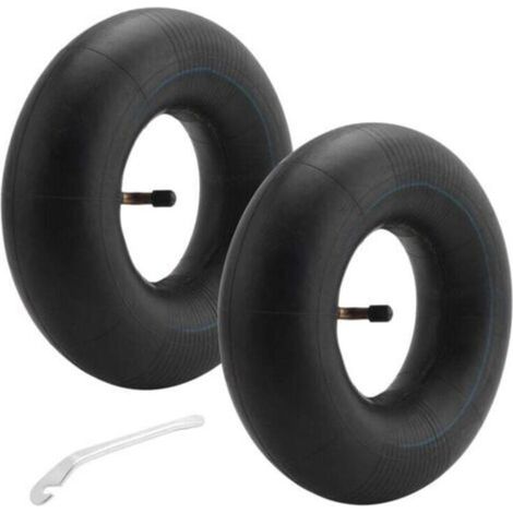 2 PCS 4.10/3.50-4 Pouces Pneu à Chambre Air pour Diable, Chariot, Chariot Main, Tondeuse Gazon, Tube de Rechange 4.10-4 avec Pied Biche-Crezuo