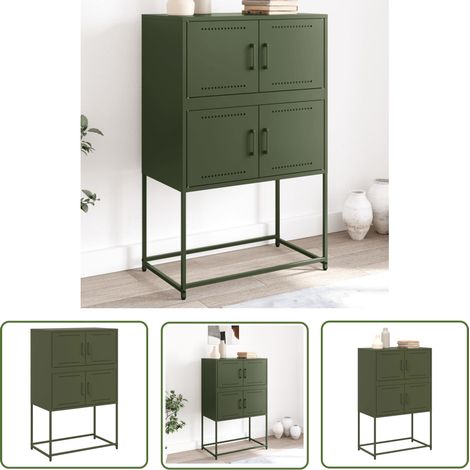 The Living Store Buffet vert olive 68,5x38,5x107 cm acier - Buffet Industriel - Meuble Rangement - Armoire Métal - Design Vintage - Couleur Verte (1/5)