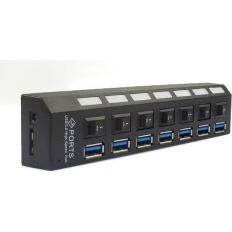Hub USB - 7 Ports USB 3.0 - Indicateur LED Intégré - Interrupteur Marche/Arrêt - Câble USB A vers B Inclus (1/3)