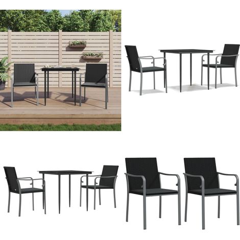 Juego comedor jardín 3 piezas y cojines ratán sintético y acero - Comedor de jardín - Mesa de comedor exterior
