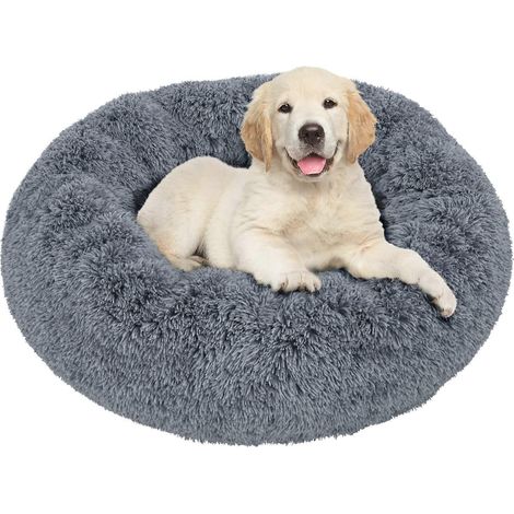 Coussin apaisant en peluche pour chien, coussin en forme de donut pour chiens anti-anxiété, doux et moelleux, coussin confortable pour chat, coussin apaisant en forme de nid douillet en guimauve, gris (1/5)