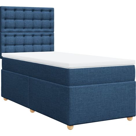 Lit simple Lit adulte Sommier à lattes de lit avec matelas Bleu 90x190 cm Tissu (1/5)