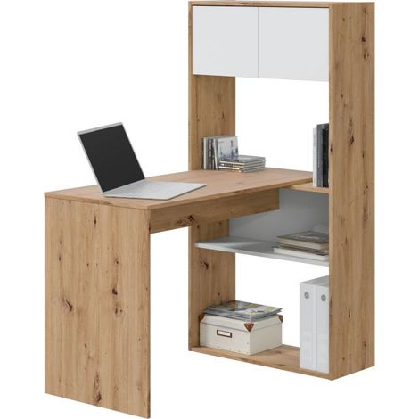 Mesa escritorio con estantería opción vertical horizontal en color Roble Nodi y Blanco Artik (1/10)