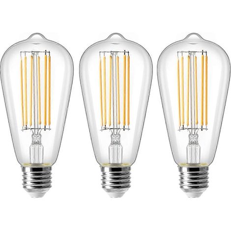 Ampoule LED ST64 8 W E27, ampoule à filament Edison vintage, équivalent 80 W, blanc chaud 2700 K, 800 lm, lampe décorative rétro, non dimmable, lot de 3 (1/4)