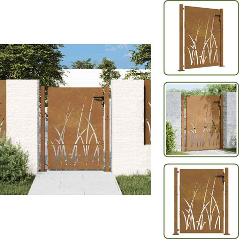 Puerta de jardín con diseño de hierba - vidaXL Puerta de jardín 100x150 cm de acero corten con diseño de hierba -