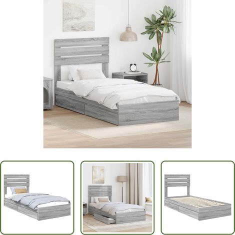 vidaXL Tête de lit - Lit de Rangement Gris Sonoma 90 x 190 cm Bois d'ingénierie (1/5)