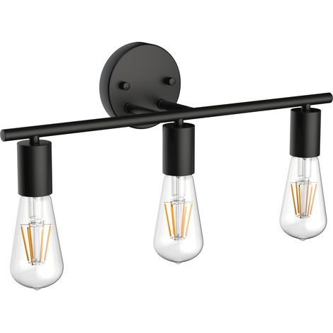 Three-Light Wall Sconce, Black Metal, E27 Socket, For Bathroom and Dressing Table (1/5)
