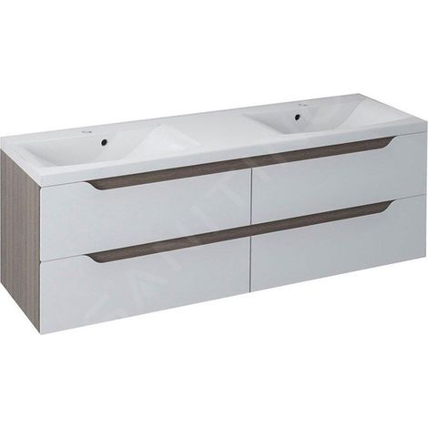 WAVE Meuble sous-vasque double 150x50x48cm, blanc/wengé mali (1/2)