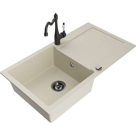 Mexen Leo lavello in granito monocamera con scolapiatti e miscelatore cucina Carla, beige - 6501-69-670700-70 (1/5)