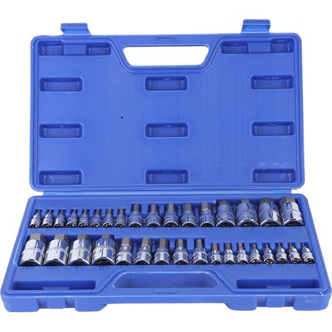 Jeu de douilles hexagonales intérieures à Impact, 34 pièces, 1/2 pouces, 1/4 pouces, 3/8 pouces, clé à écrou, adaptateur de pilote, outils électriques