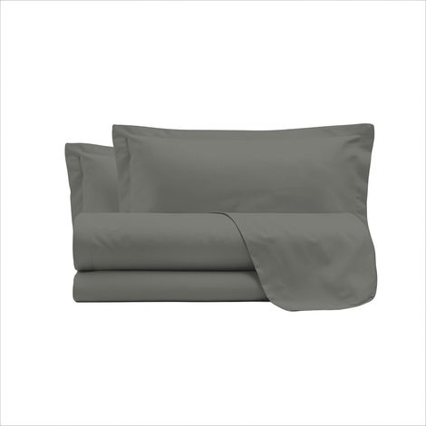 Set Lenzuola Sopra Sotto e Federe Matrimoniale Maxi 180x200 cm Linea Cloe in Raso di Cotone Fumo (1/4)