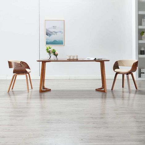 vidaXL Sillas de comedor 2 uds madera curvada y cuero sintético crema (1/5)