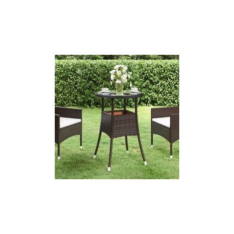 Table de jardin Ø60x75 Verre trempé-résine tressée Marron (1/5)