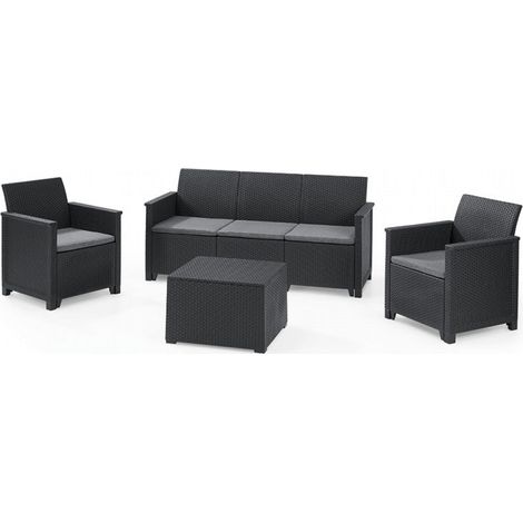 Rattan Effect Harzgarten Living Rottan Drei -Seter -Tisch mehr zwei Sessel Emma Lounge Keter (1/5)