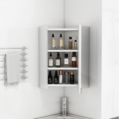Armario espejo de esquina 32,5x32,5x55,6 cm MDF vidrio blanco 3 caras ahorro espacio – MEUBLIV (1/5)
