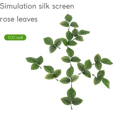 100 feuilles de roses artificielles vertes en tissu pour bouquets et guirlandes décoratives (1/5)