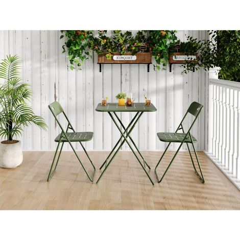 Salon de Jardin 3 Pièces Vert - Table et 2 Chaises Pliables avec Revêtement E-Coating - Résistant aux Intempéries - Design Classique Intérieur/Extérieur