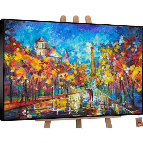 Gemälde Nachts in Paris Rahmen Schwarz 140x100 cm (1/5)