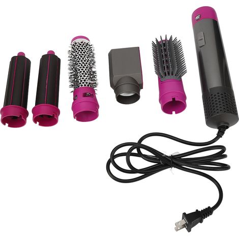 Sèche-cheveux électrique 5-en-1 rose rouge, brosse chauffante pour lissage et coiffage, prise américaine 110V (1/5)