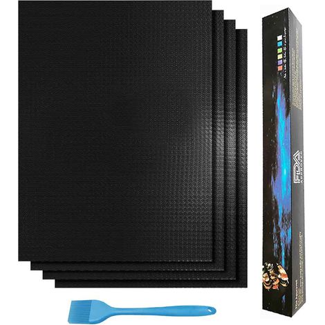 Accessoires pour barbecue - Lot de 4 tapis de cuisson pour barbecue extérieur, réutilisables et faciles à nettoyer, compatibles avec les barbecues à gaz, à charbon et électriques, 40 x 60 cm, avec bro (1/5)