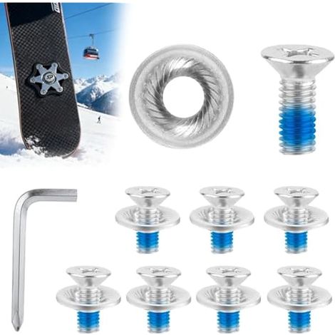 Lot de 8 vis de fixation pour snowboard - Vis de fixation M6 en acier inoxydable avec rondelles antidérapantes - Vis de fixation pour snowboard - Avec tournevis - Pièces de rechange pour le (1/5)