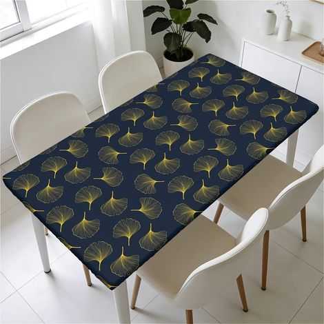 Housse de table élastique 120x80 cm lavable, imperméable, motif bleu marine doré