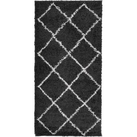 Tapis shaggy moderne noir et crème 100x200cm - COMFORTXL (1/5)